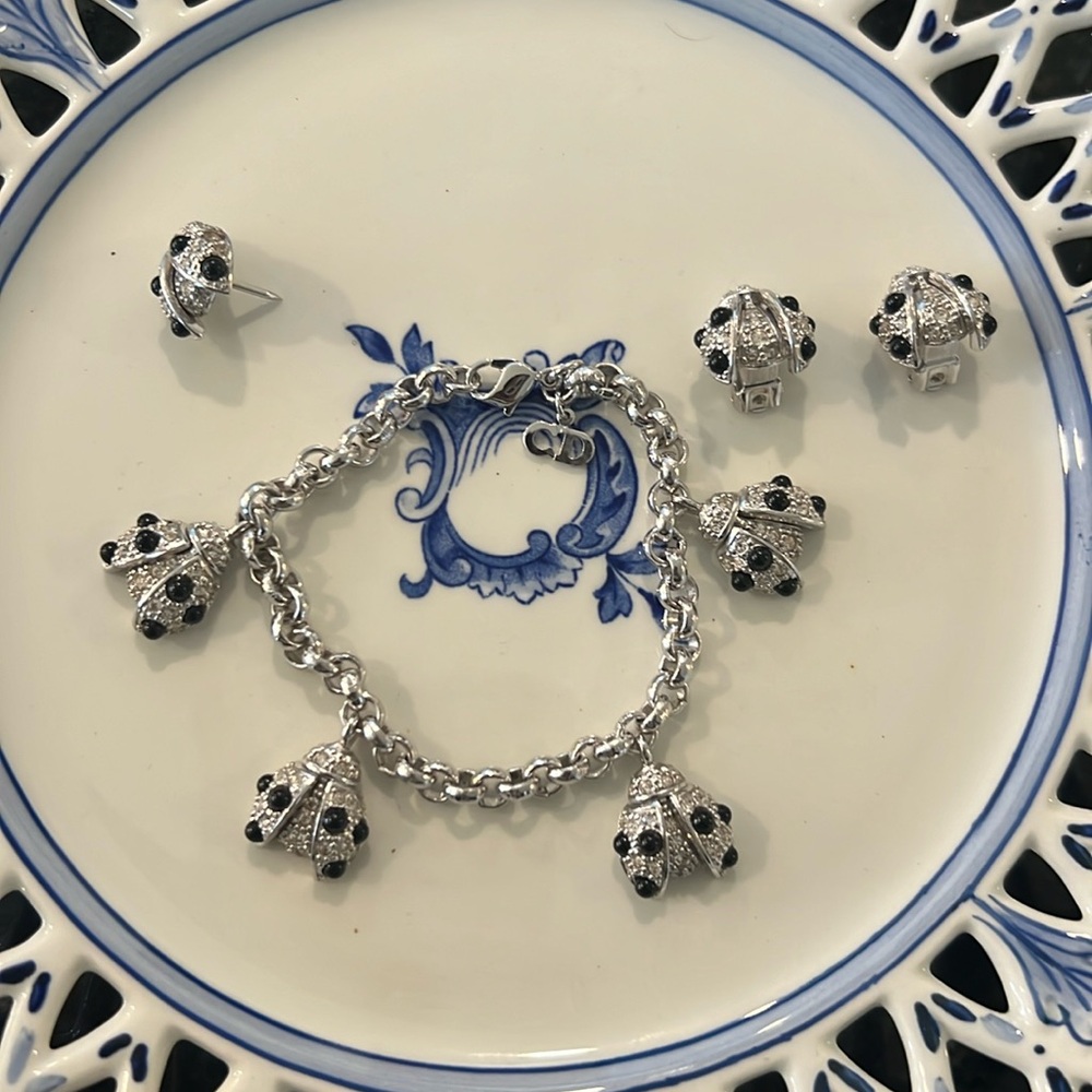Christian Dior Vintage Ladybug Set (Charm Bracelet, Clip-On Earrings, & Pin) 🐞